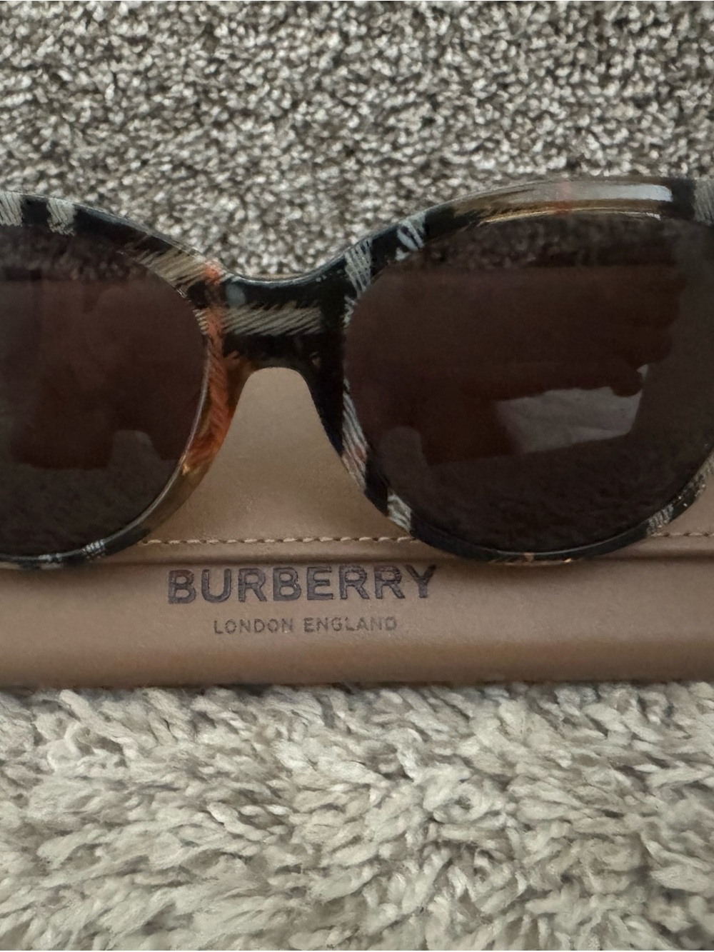 Burberry Round Plaid Frame Sunglasses in Brown and Black Check